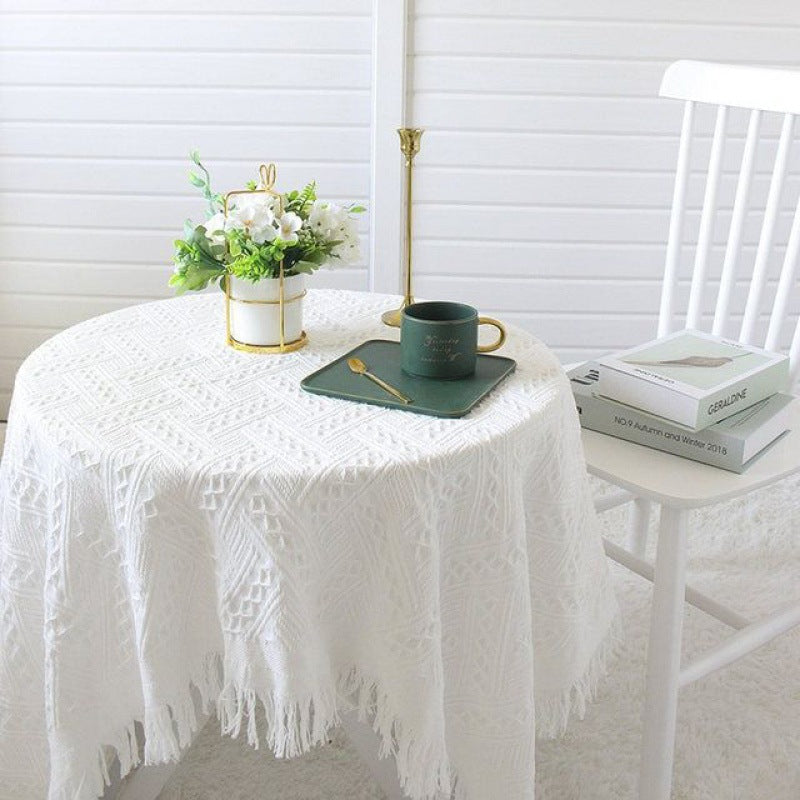 Lace White Tablecloth Ins Style Coffee Table Cloth Art Photo French Retro Knitting