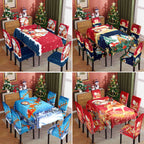 Christmas printed tablecloth, chair cover, waterproof, oil resistant, festive decoration, dining table cloth, chair cover, universal household use
