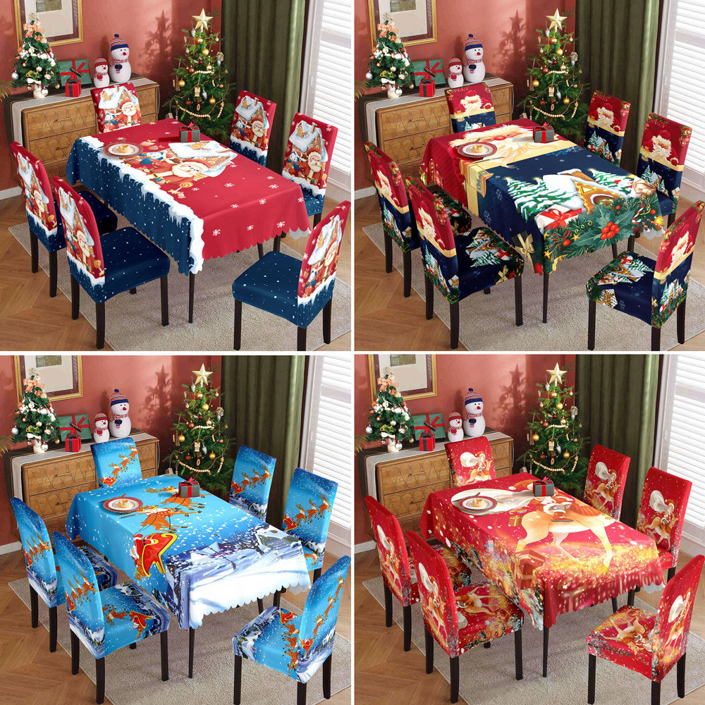 Christmas printed tablecloth, chair cover, waterproof, oil resistant, festive decoration, dining table cloth, chair cover, universal household use