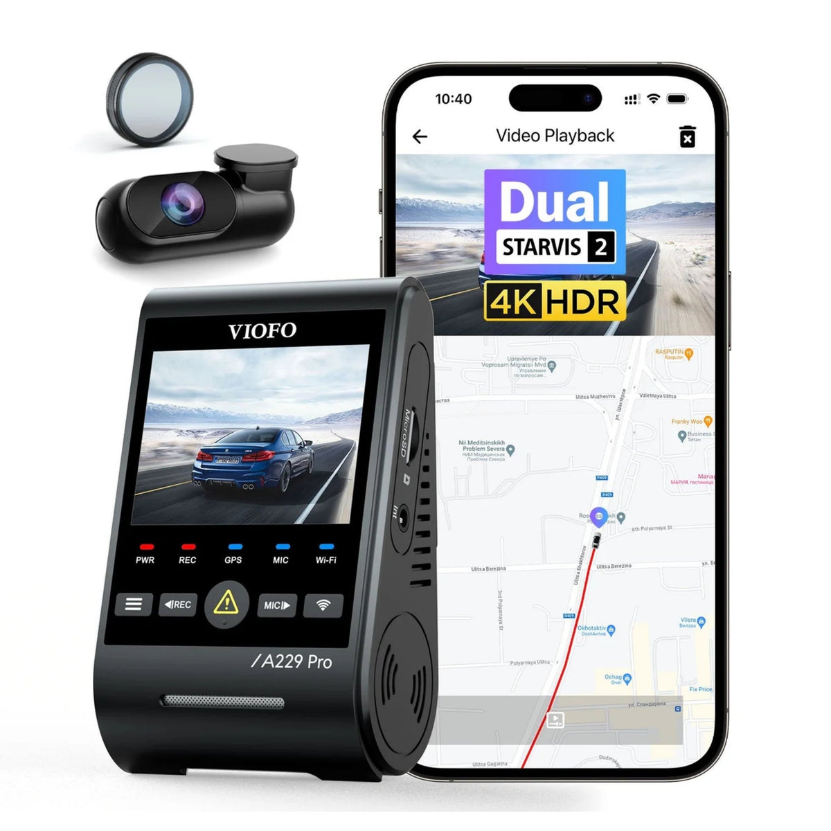 VIOFO A229 Pro 2-Channel 4K HDR Sony STARVIS 2 Front and Rear Dash Cam