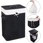 19 Gal Rectangle Laundry Basket Bamboo Clothes Hamper with Handles and Lid