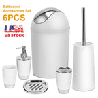 Bathroom Accessories Set 6 Pcs Bathroom Set Ensemble Complete Soap Dispenser Toothbrush Holder Tumbler Soap Dish Toilet Cleaning Brush Trash Can
