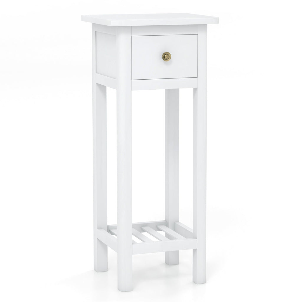 2 Tier Slim Nightstand Bedside Table with Drawer Shelf