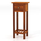 2 Tier Slim Nightstand Bedside Table with Drawer Shelf