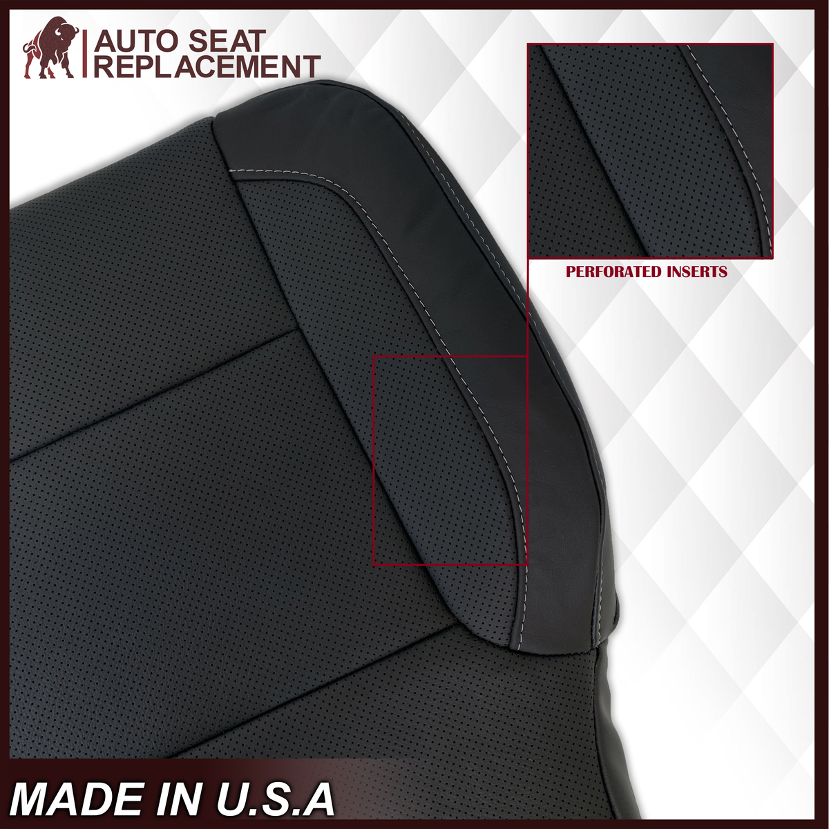 2014 - 2019 Chevy Silverado Tahoe Suburban & GMC Yukon Perforated Leather Seat Cover Replacement in Black (Perforated Jet Black)