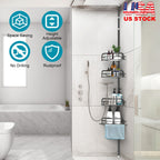 Rust-Resistant Corner Shower Caddy For Bathroom 4 Height Adjustable Shelves With Tension Pole Towel Bar Hanging Hook Floor Standing Bath Storage Rack