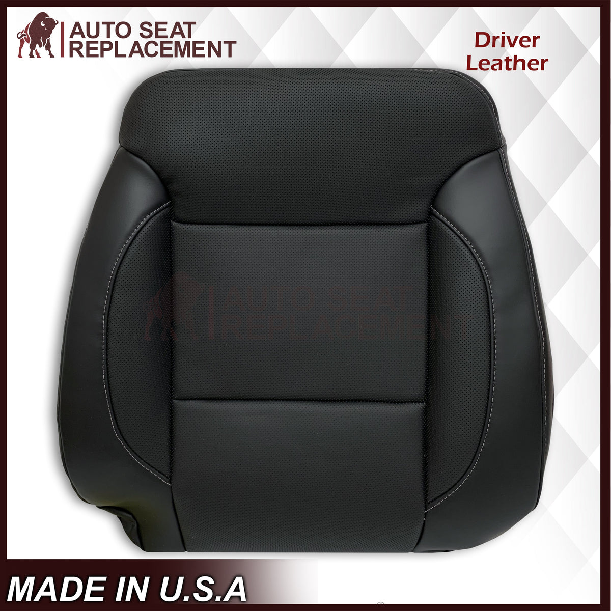 2014 - 2019 Chevy Silverado Tahoe Suburban & GMC Yukon Perforated Leather Seat Cover Replacement in Black (Perforated Jet Black)