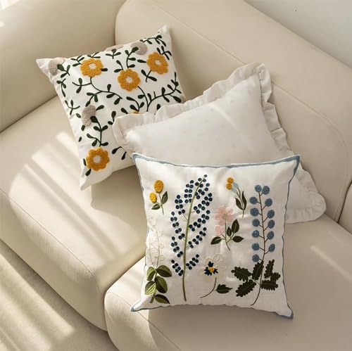 Fennco Styles Embroidered Spring Floral Decorative Throw Pillow Cover 18" W x 18" L - Flower Woven Cushion Case for Home, Couch, Living Room, Bedroom, Office and Holiday Décor