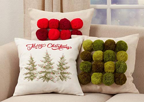 Fennco Styles Merry Christmas Holiday Trees Decorative Throw Pillow 18" W x 18" L - Natural Festive Cushion for Home, Couch, Office, Living Room, Christmas and Holiday Décor
