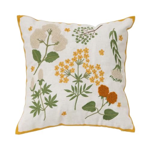 Fennco Styles Embroidered Spring Floral Decorative Throw Pillow Cover 18" W x 18" L - Flower Woven Cushion Case for Home, Couch, Living Room, Bedroom, Office and Holiday Décor