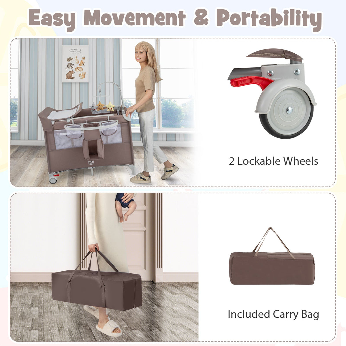 5-in-1 Portable Pack and Play with Diaper Changing Table