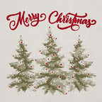 Fennco Styles Merry Christmas Holiday Trees Decorative Throw Pillow 18" W x 18" L - Natural Festive Cushion for Home, Couch, Office, Living Room, Christmas and Holiday Décor