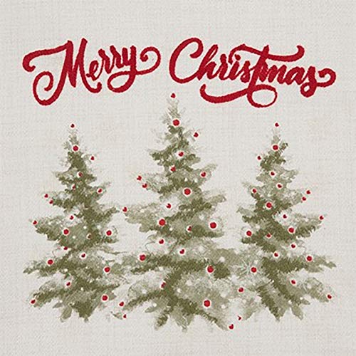 Fennco Styles Merry Christmas Holiday Trees Decorative Throw Pillow 18" W x 18" L - Natural Festive Cushion for Home, Couch, Office, Living Room, Christmas and Holiday Décor