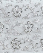 Fennco Styles Sequin Floral Embroidered Tablecloth 50" W x 70" L - White Table Cover for Home, Dining Room, Banquets, Wedding, Holiday and Special Events