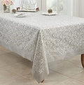 Fennco Styles Sequin Floral Embroidered Tablecloth 50" W x 70" L - White Table Cover for Home, Dining Room, Banquets, Wedding, Holiday and Special Events