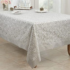 Fennco Styles Sequin Floral Embroidered Tablecloth 50" W x 70" L - White Table Cover for Home, Dining Room, Banquets, Wedding, Holiday and Special Events