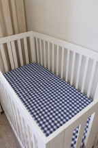Navy Blue Gingham Crib Sheet