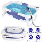 Baby Bath Tub with Thermometer Collapsible Travel-Friendly 0-24Months Baby Bathtub with Drain Hole For Newborn Infant Toddler Odorless Non-Toxic Folda