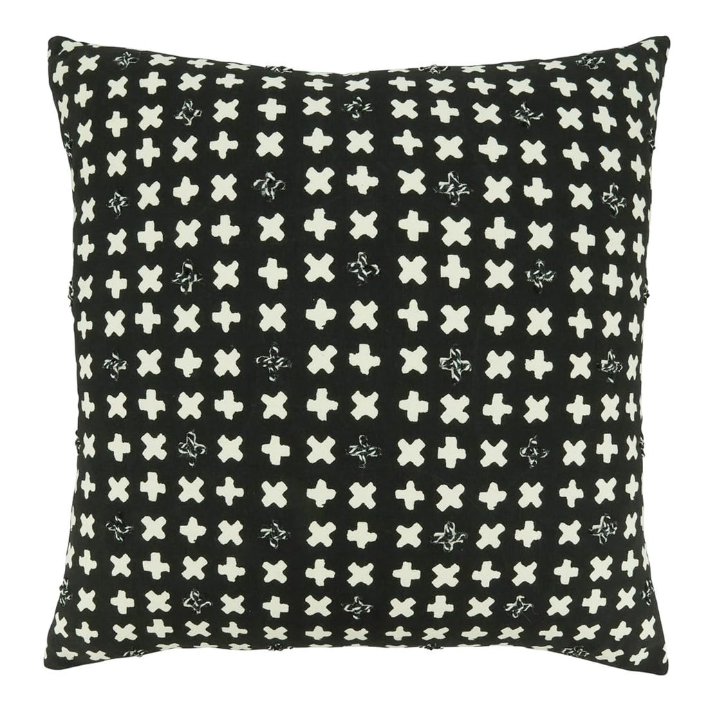 Fennco Styles Embroidered Crosses Cotton Decorative Throw Pillow Cover 20" W x 20" L - Black Woven Cushion Case for Home, Couch, Living Room, Bedroom, Office and Holiday Décor