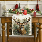 Reindeer printed table flag Christmas snowflake linen tablecloth holiday decoration table cloth tea flag pad
