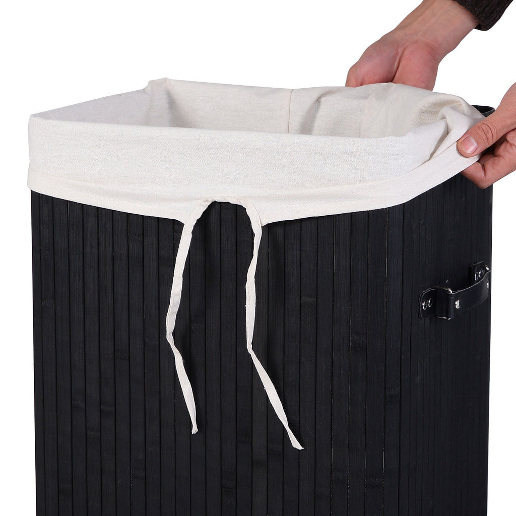 19 Gal Rectangle Laundry Basket Bamboo Clothes Hamper with Handles and Lid
