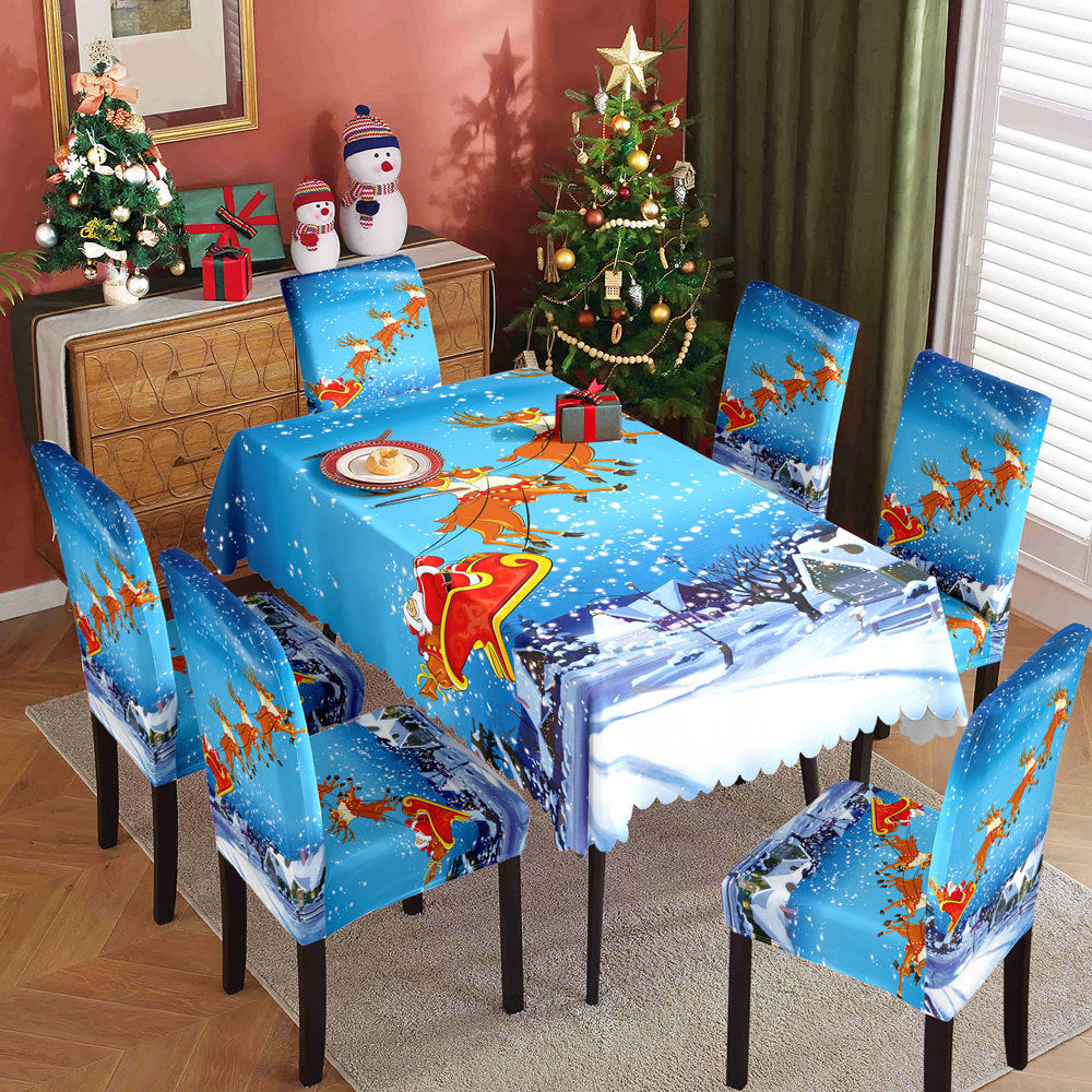 Christmas printed tablecloth, chair cover, waterproof, oil resistant, festive decoration, dining table cloth, chair cover, universal household use