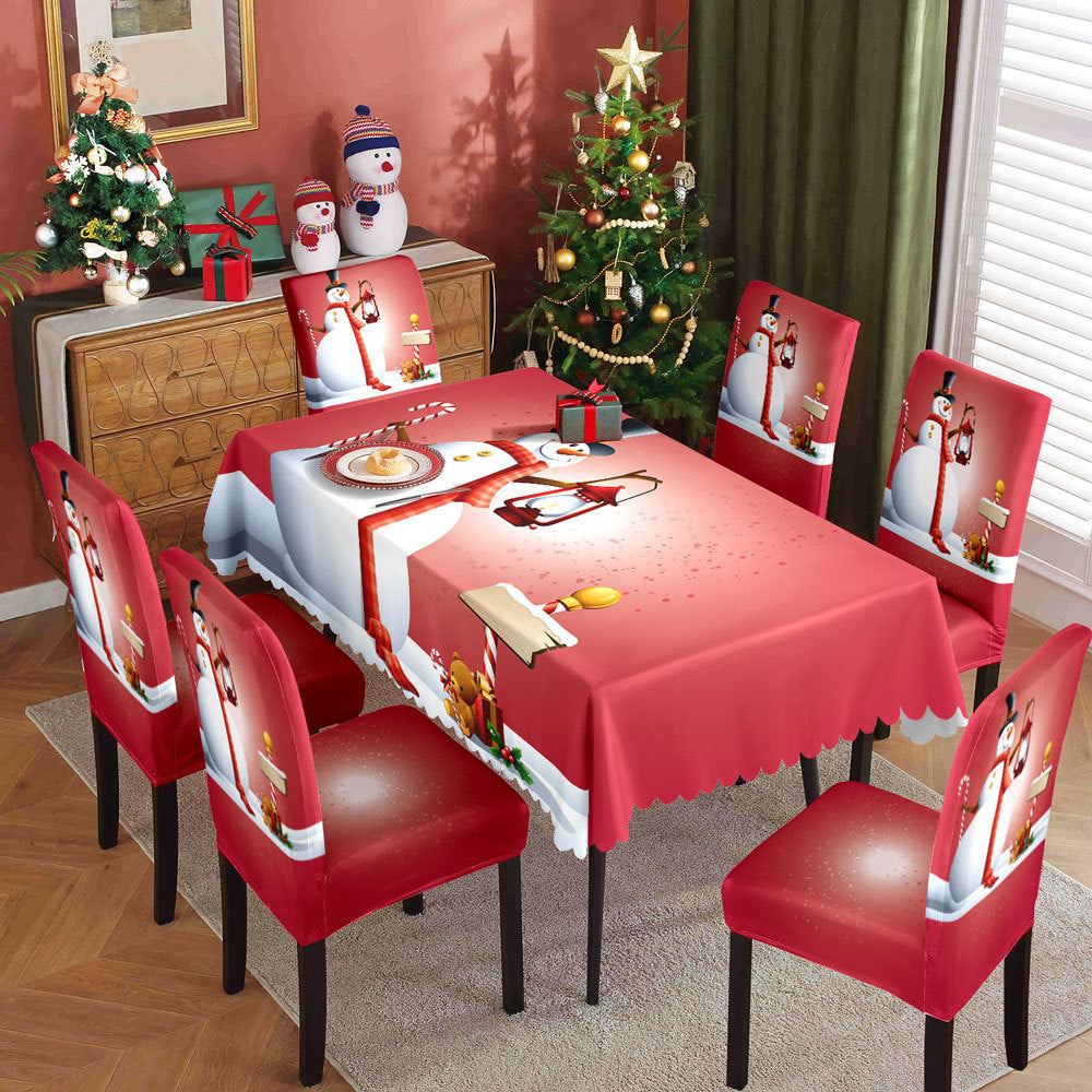 Christmas printed tablecloth, chair cover, waterproof, oil resistant, festive decoration, dining table cloth, chair cover, universal household use