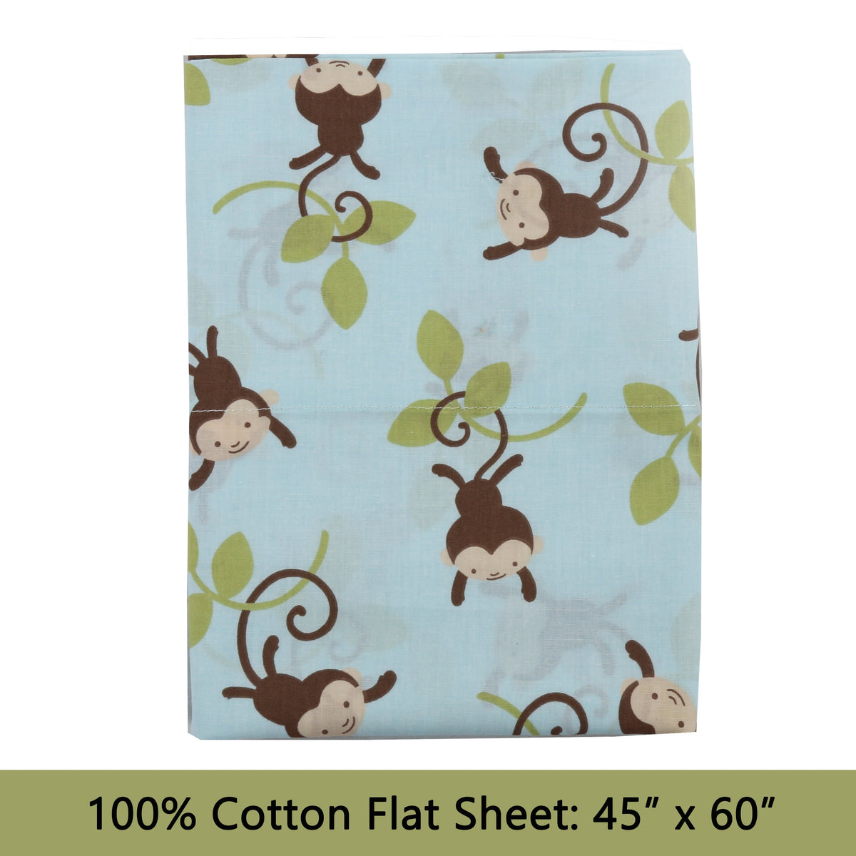 3-Piece Crib/Toddler Cotton Sheet Set Blue Jungle Monkey Tails Swing
