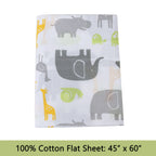 3-Piece Crib/Toddler Cotton Sheet Set Grey Yellow Safari Fun Animals Elephant Giraffe Hippo