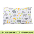 3-Piece Crib/Toddler Cotton Sheet Set Grey Yellow Safari Fun Animals Elephant Giraffe Hippo