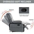 Large Manual Recliner Chair in Fabric for Living Room, Grey