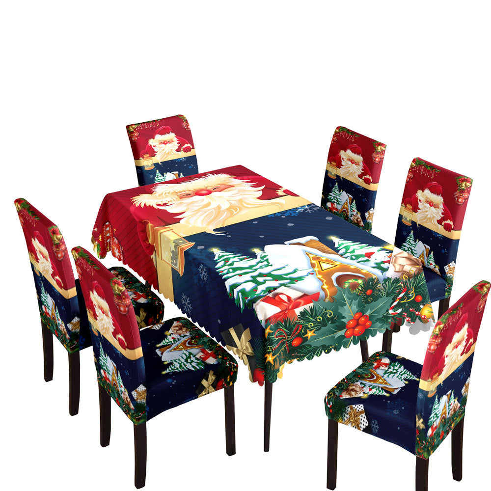 Christmas printed tablecloth, chair cover, waterproof, oil resistant, festive decoration, dining table cloth, chair cover, universal household use