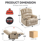 Large Manual Recliner Chair in Fabric for Living Room, Beige