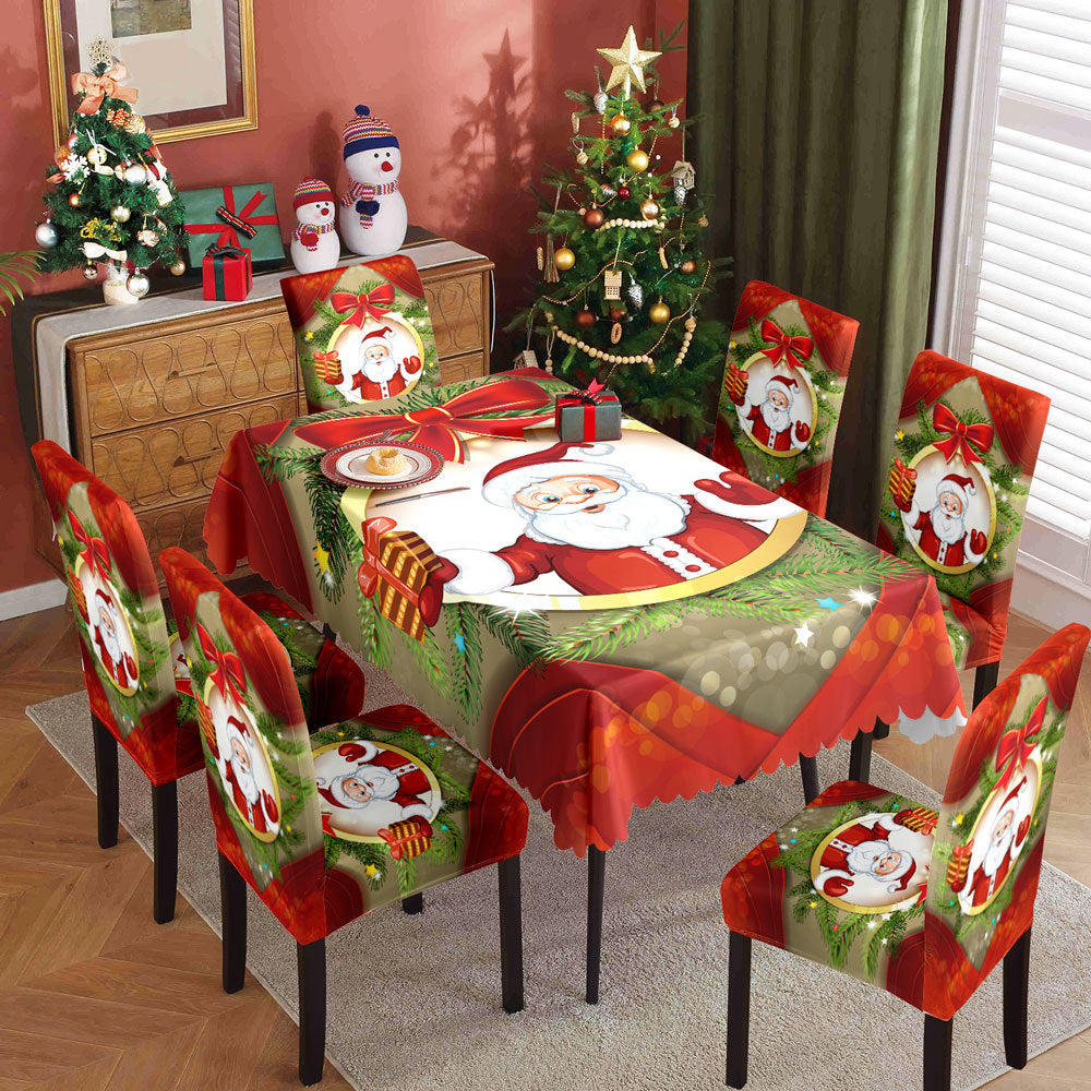 Christmas printed tablecloth, chair cover, waterproof, oil resistant, festive decoration, dining table cloth, chair cover, universal household use
