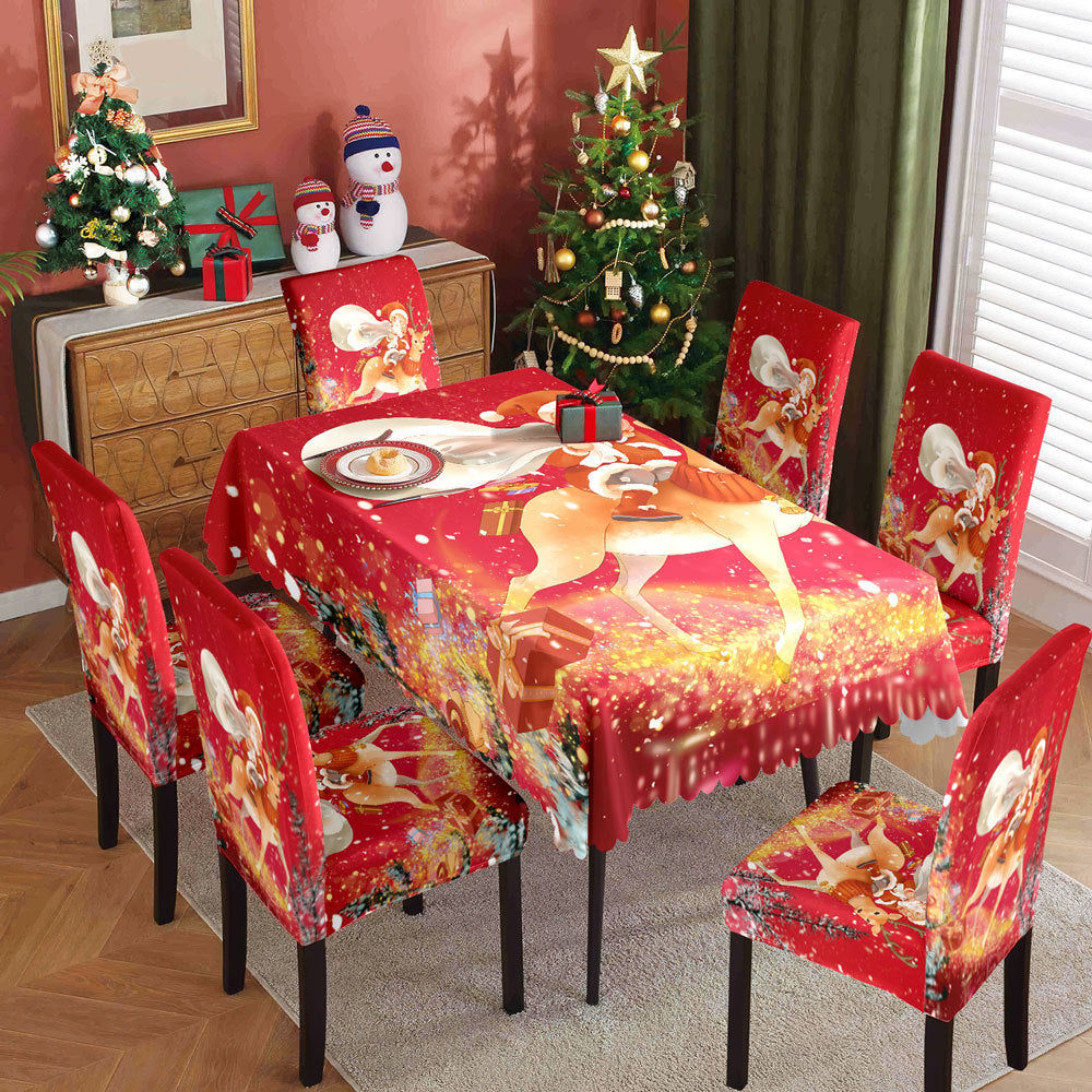 Christmas printed tablecloth, chair cover, waterproof, oil resistant, festive decoration, dining table cloth, chair cover, universal household use