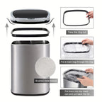 13 Gallon 50L Automatic Trash Can Touchless Motion Sensor Kitchen Garbage Bin