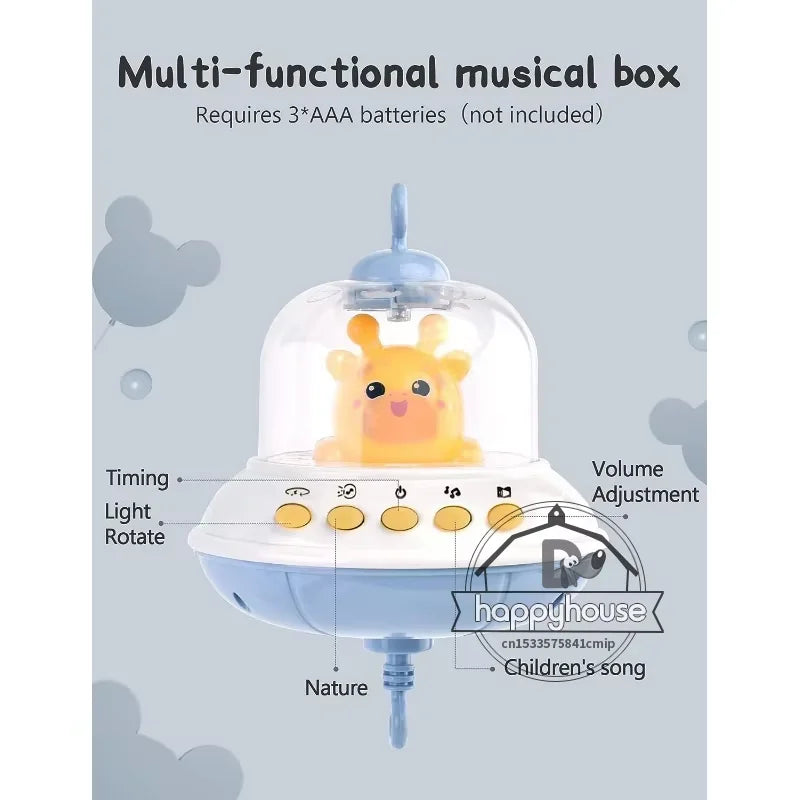 Musical Baby Crib Mobile With Lights and Music Projection Remote Control Crib Toy for Newborns