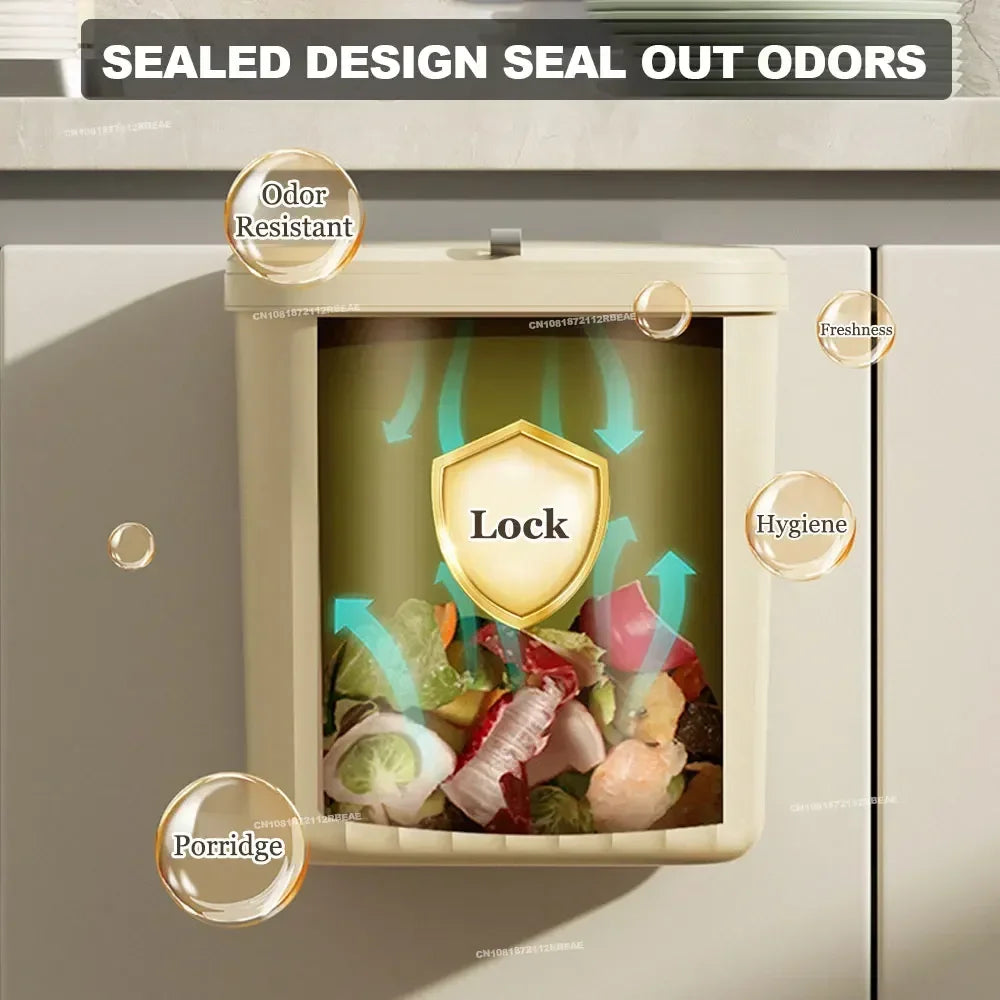 12L Kitchen Trash Can Wall Mounted Hanging Trash Bin with Lid Garbage Can for Cabinet Under Sink Waste Garbage Compost Bin Trash