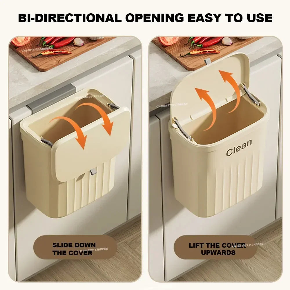 12L Kitchen Trash Can Wall Mounted Hanging Trash Bin with Lid Garbage Can for Cabinet Under Sink Waste Garbage Compost Bin Trash