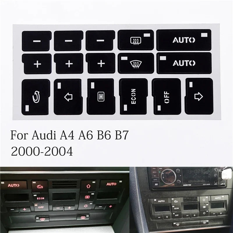 1 Pcs 16-Key AC Climate Control Button Repair Sticker Decal for Audi A4 B6 B7 2000-2004 | Climate Control Restoration Kit