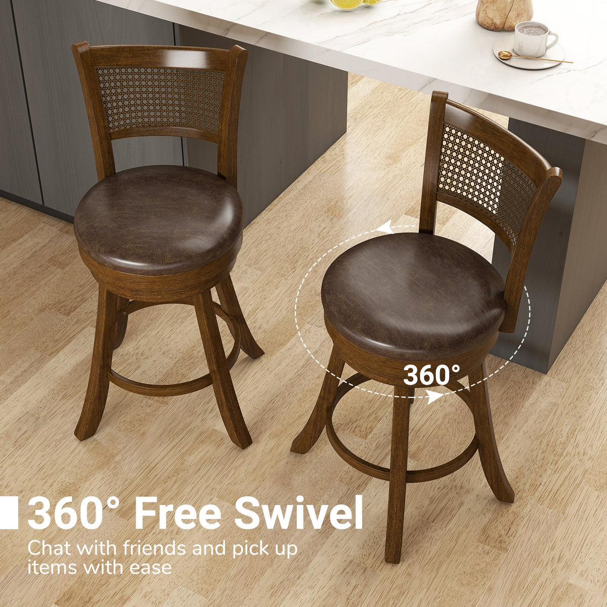 Set of 2 Bar Stools 25" Swivel Bar Chairs Leathaire Counter Height Stools-Brown