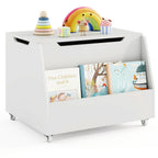 Wooden Mobile Toy Storage Organizer with Bookshelf and Lockable Wheels
