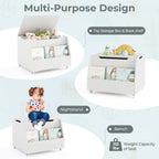 Wooden Mobile Toy Storage Organizer with Bookshelf and Lockable Wheels
