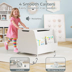 Wooden Mobile Toy Storage Organizer with Bookshelf and Lockable Wheels