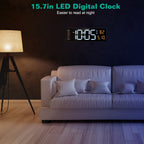 15.7in LED Digital Wall Clock with Remote Control 10 Level Brightness 3 Alarm Settings 12/24Hr Format Timing Countdown Temperature Calendar Display De