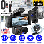 1080P FHD 3 Channel WiFi Dash Cam 170¡ Wide Angle Triple Car Camera With IR Night G-Sensor Motion Detection Loop Recording App Control Support 128G Ma