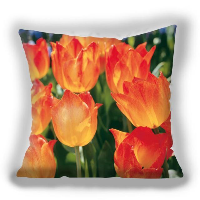 Bright Red Flower Cushion Cover Home Fashion Decoration Red Orange Pink Poppy Flowers Decorative Throw Pillow Cover Case Cushion Home Living Room Pillow Case Super Soft Short Plush Cushion Cover 45x45CM