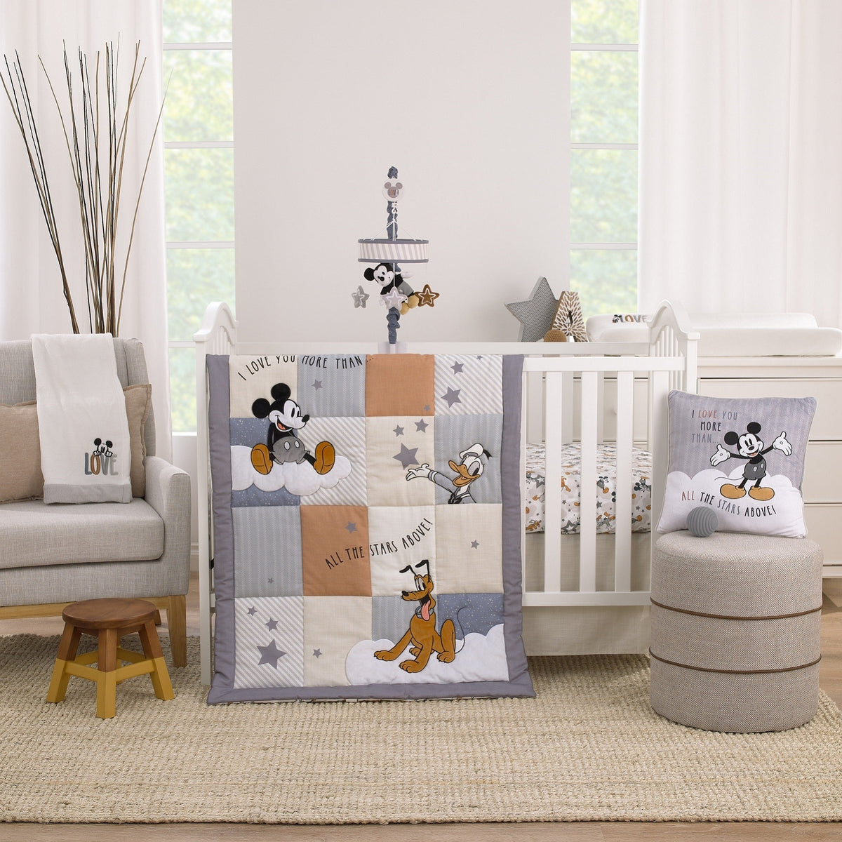 Mickey Mouse Love Mickey Gray, Black, and Tan Plush Mickey Mouse and Stars Musical Mobile