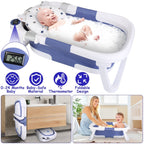 Baby Bath Tub with Thermometer Collapsible Travel-Friendly 0-24Months Baby Bathtub with Drain Hole For Newborn Infant Toddler Odorless Non-Toxic Folda