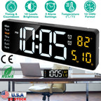 15.7in LED Digital Wall Clock with Remote Control 10 Level Brightness 3 Alarm Settings 12/24Hr Format Timing Countdown Temperature Calendar Display De
